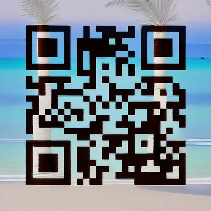 Artistic QR code set on a tropical beach